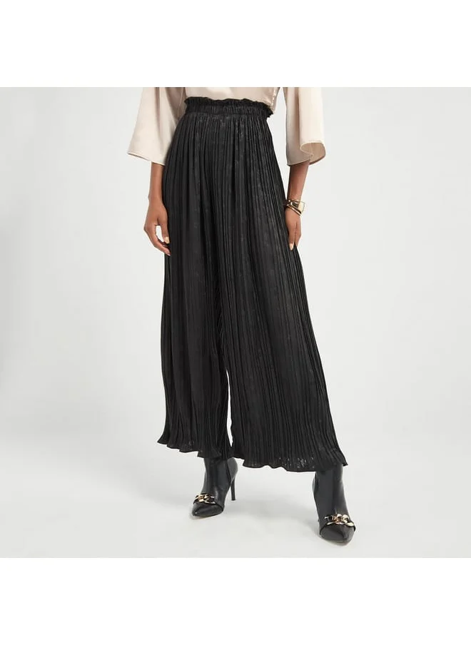 FAV Textured Wide Leg Pants with Elasticated Waistband