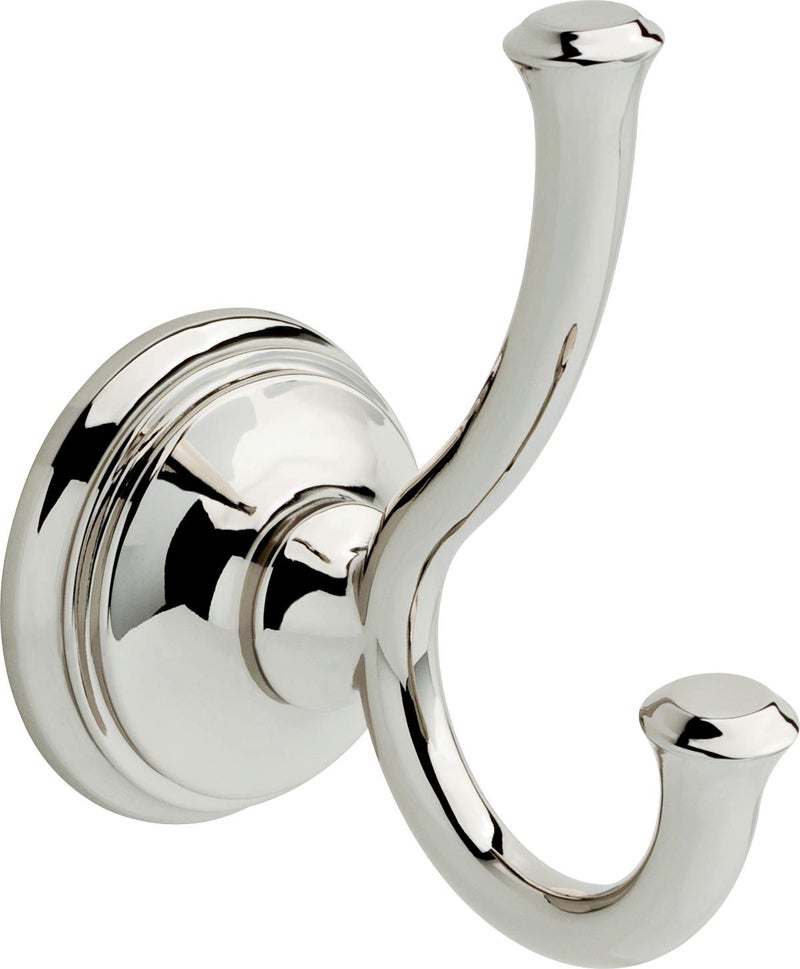 Delta Cassidy 1Pack Towel Hooks Polished Nickel Double Bathroom J Hooks Wall Mounted for Robes Towels Hand Towel Hook Holder Kitchen Bathroom Accessories 79735PN