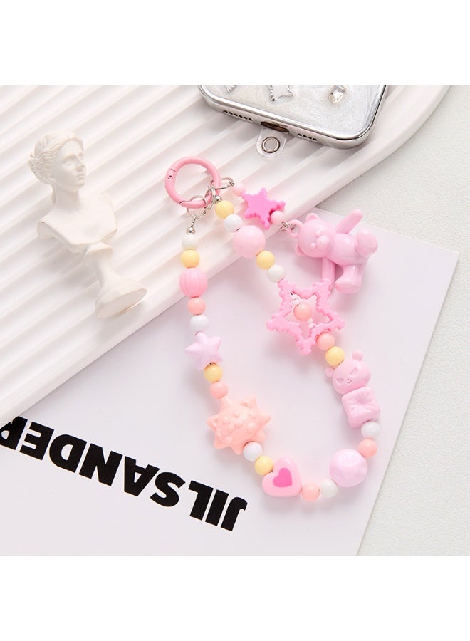 NIBEMINENT Phone Charm/ Chain Strap for Women Girls,Colorful Little Bear Cell Phone Case Lanyard Wrist Strap，Pink