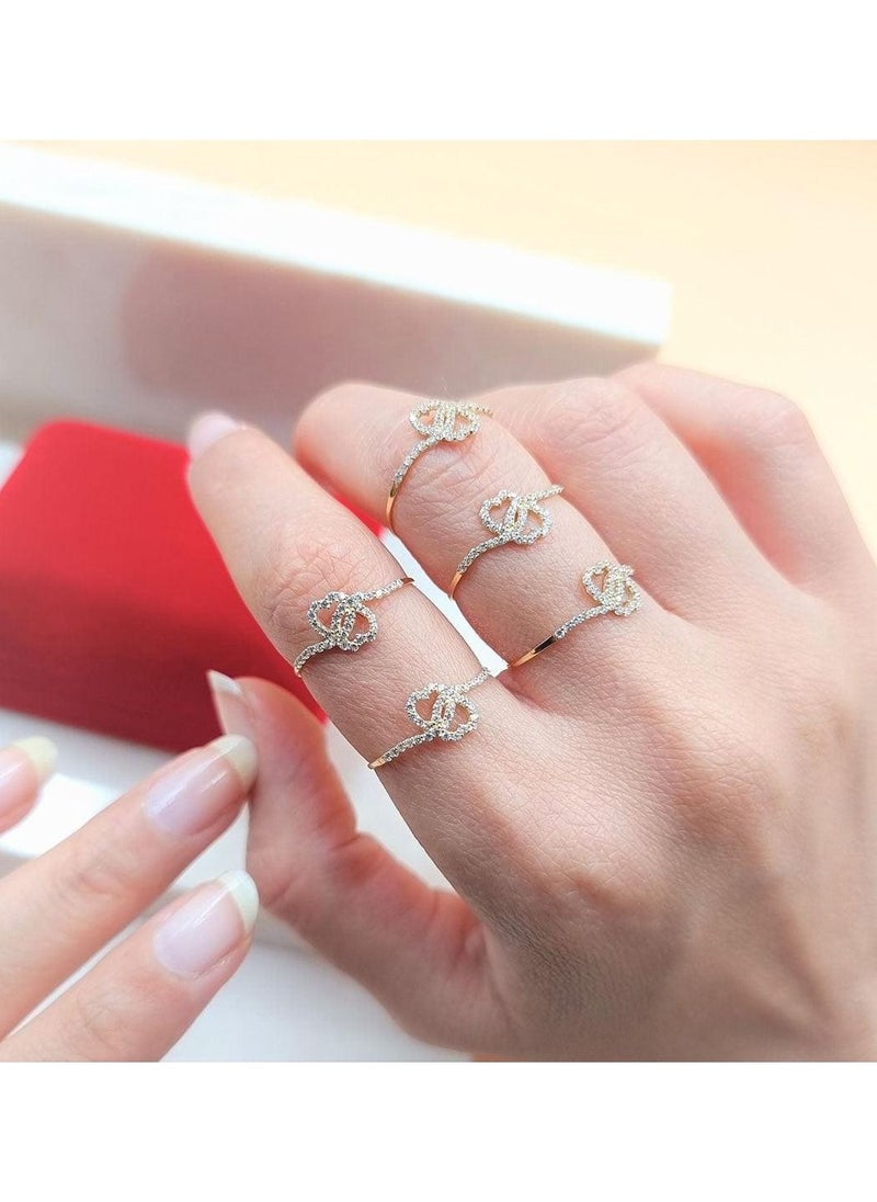Hamsa.ae - 18K Pure Gold Double Heart Zircon Stone Ring Size 5 - Image 1
