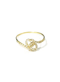 18K Pure Gold Double Heart Zircon Stone Ring Size 5