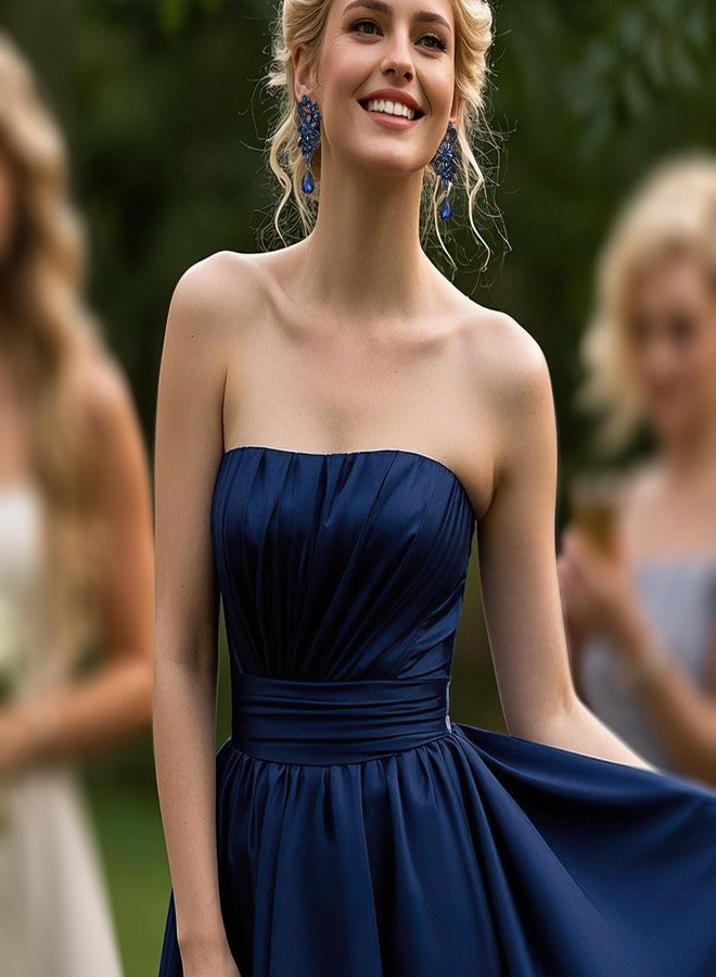 بريلوف أقراط زفاف بريلوف بمشبك للنساء، بتصميم بوهيمي مزين بالكريستال على شكل زهرة متدلية، بتصميم دمعة مرصعة بالكريستال، مجوهرات طويلة متدلية للحفلات والمناسبات الرسمية، متوفرة باللون الأزرق الداكن الياقوتي والأسود والفضي. - Image 2