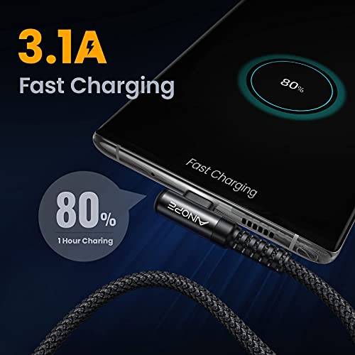 AINOPE USB C Cable Right Angle (2-Pack, 10ft+10ft) 3.1A Type C Charger Fast Charging, Resistant Nylon Braided USB A to USB C Charger Cable (Black) - Image 5