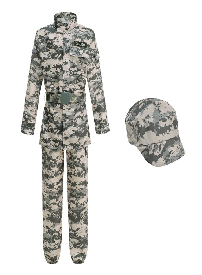 GRAJTCIN Army Costume for Boys Military Dress Up Soldier Costume for Kids Army Camouflage Uniform Camouflage Combat Soldier Grey Green XXL (4Pcs, 12-14Y) - Image 1