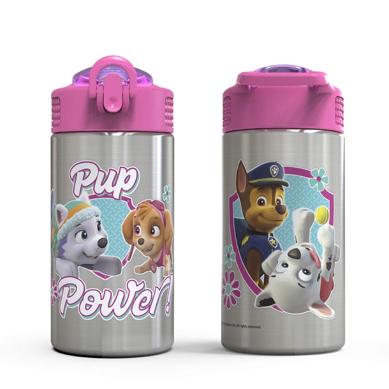 Zak Designs Paw Patrol Skye - Stainless Steel Water Bottle with One Hand Operation Action Lid and Built-in Carrying Loop, Straw Spout is Perfect for Kids (15.5 oz) - Image 5