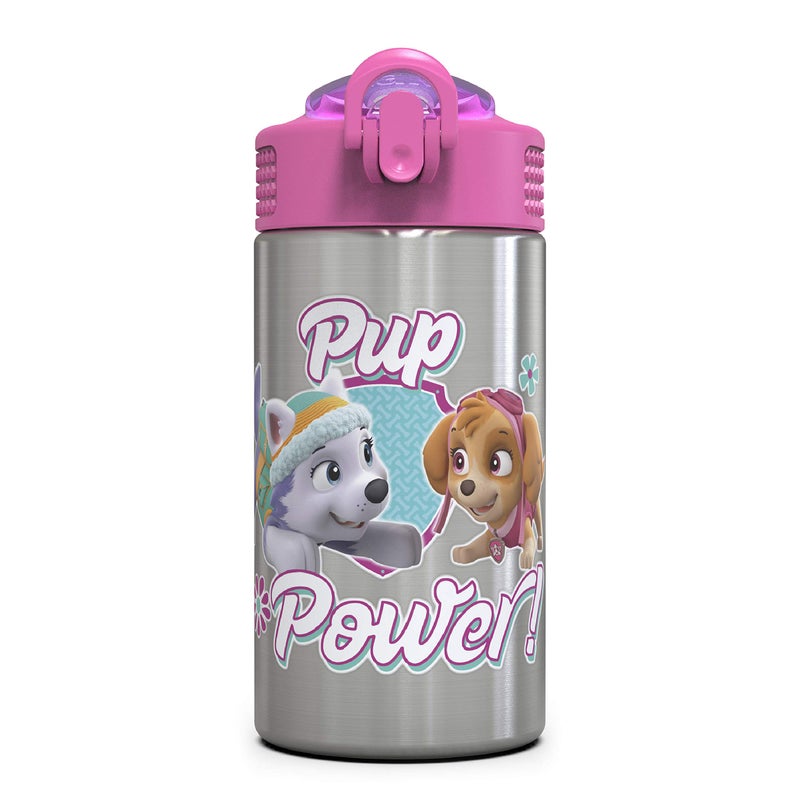 Zak Designs Paw Patrol Skye - Stainless Steel Water Bottle with One Hand Operation Action Lid and Built-in Carrying Loop, Straw Spout is Perfect for Kids (15.5 oz) - Image 1