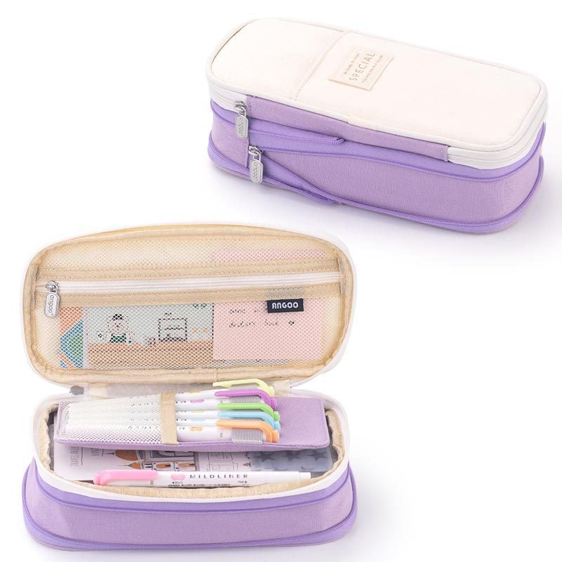 Macaron Color Splicing Large Capacity Pencil Case 197 purple/beige