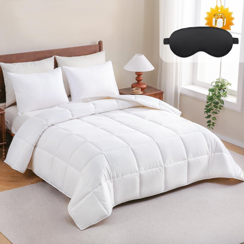 YOUR MOON Luxurious All Season Wool Comforter Queen Size, 100% Natural Australian Wool Filling, Hypoallergenic Comforter Duvet Insert, Noiseless Cotton Shell (White) - Image 1