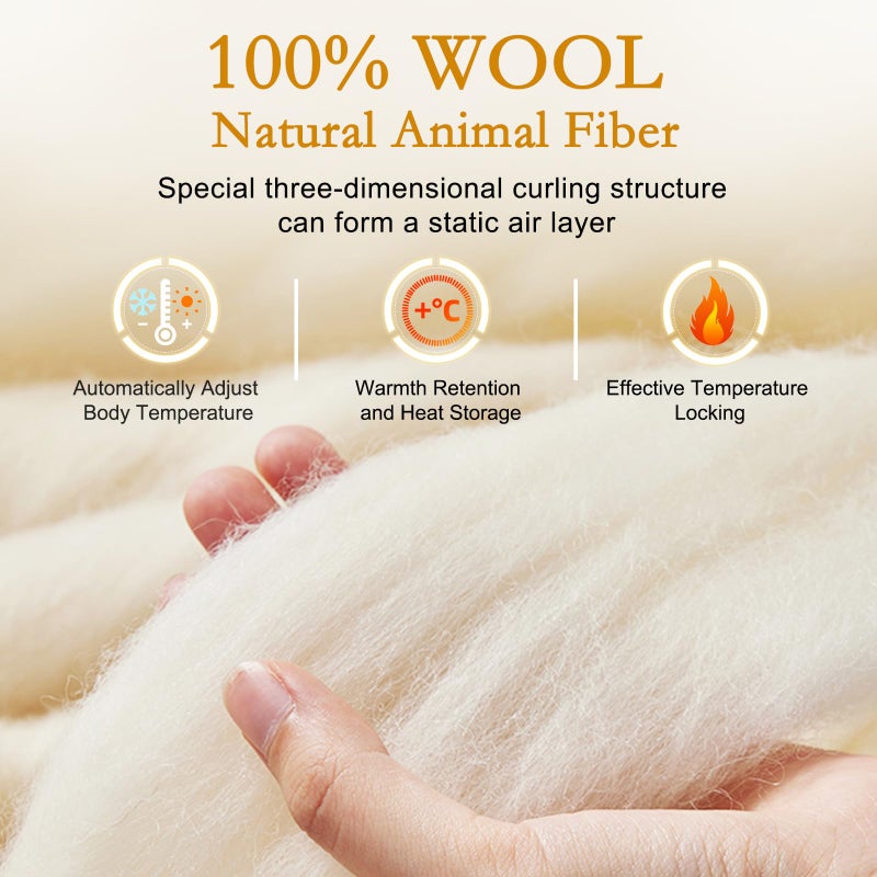 YOUR MOON Luxurious All Season Wool Comforter Queen Size, 100% Natural Australian Wool Filling, Hypoallergenic Comforter Duvet Insert, Noiseless Cotton Shell (White) - Image 2