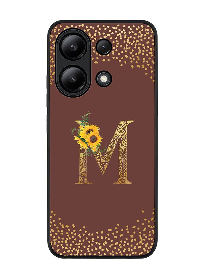 Stylizedd Rugged Black edge case for Xiaomi Redmi Note 13 4G, Cover Custom Monogram Initial Letter Mandala Floral Pattern Alphabet - M  (Brown ) - Image 1