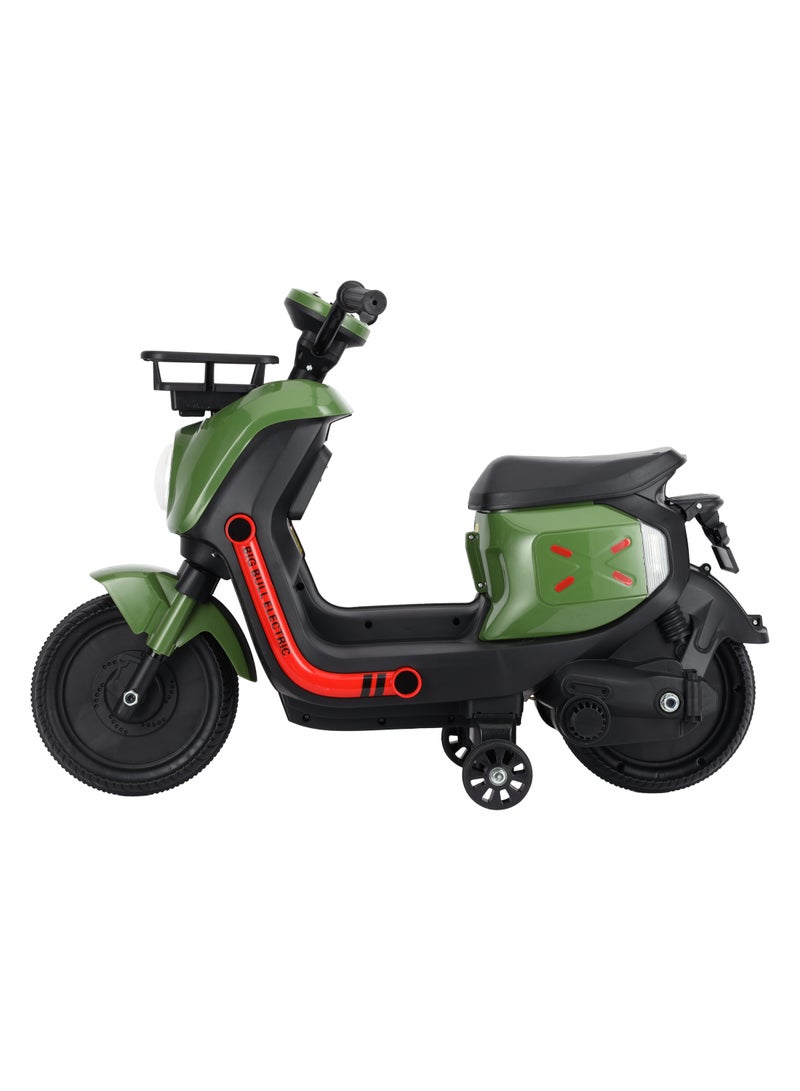 BABY PLUS BABY PLUS Electric Ride-On Scooter for Kids – Stylish Rechargeable Motorcycle Toy with Lights, Music, Safety Belt & Storage Basket – Ages 3-8, 25kg Max Load , Green  - Image 2