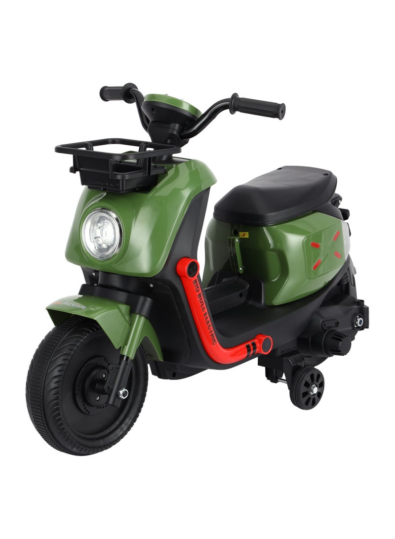 BABY PLUS BABY PLUS Electric Ride-On Scooter for Kids – Stylish Rechargeable Motorcycle Toy with Lights, Music, Safety Belt & Storage Basket – Ages 3-8, 25kg Max Load , Green  - Image 1