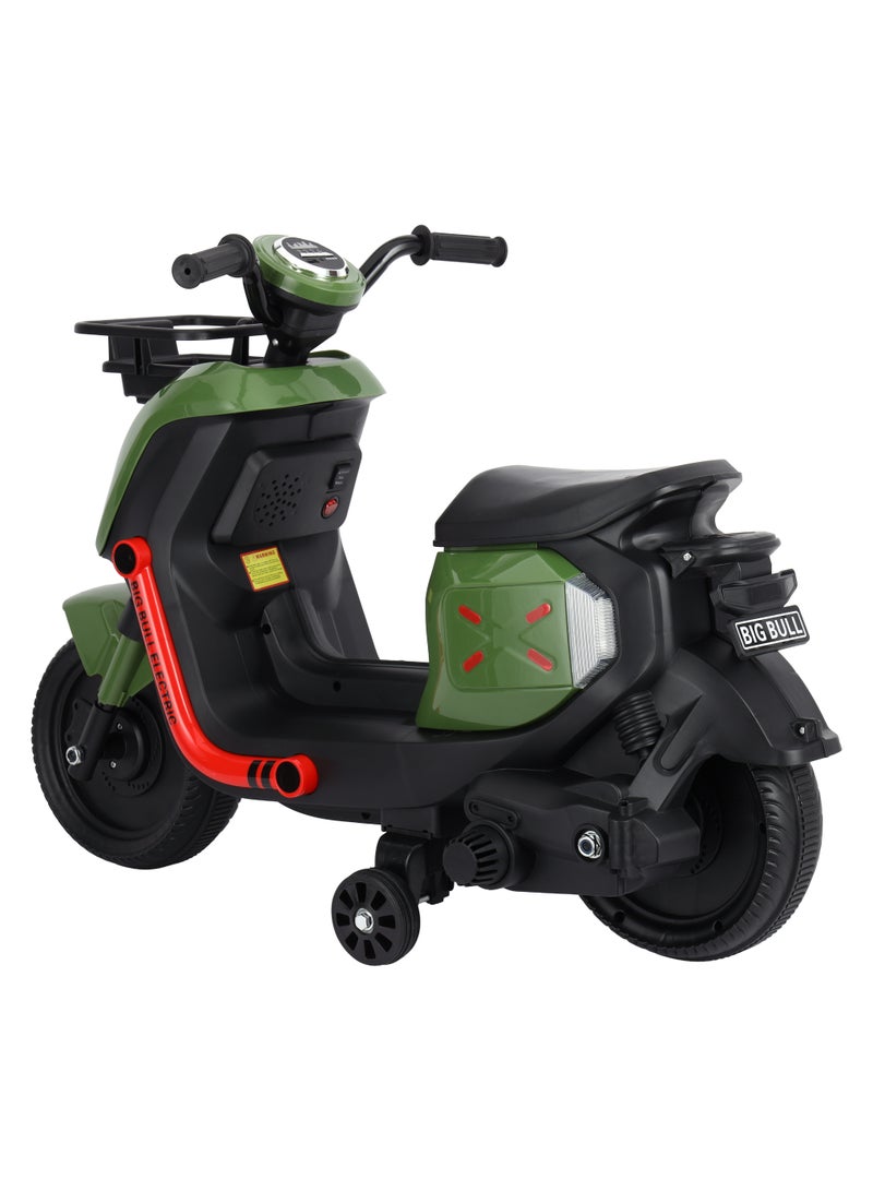 BABY PLUS BABY PLUS Electric Ride-On Scooter for Kids – Stylish Rechargeable Motorcycle Toy with Lights, Music, Safety Belt & Storage Basket – Ages 3-8, 25kg Max Load , Green  - Image 3