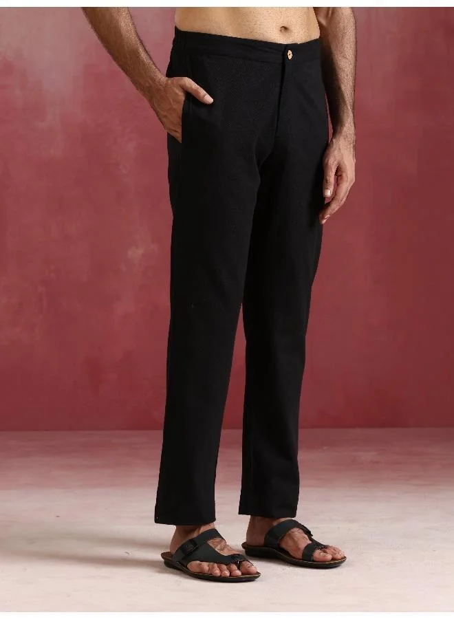 ترو برونز Men's Black Cotton Shirt Collar Stylized Kurta Co-ord set