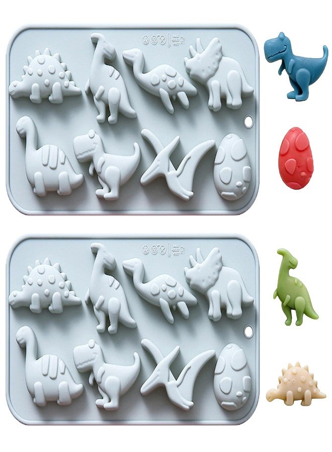 Vrthske 2PCS Silicone Dinosaur Theme Molds, 8 Cavity Dinosaur Shaped Baking Molds for Chocolate Candy Gummy Jello Ice Cube Cake Decoration Resin - Image 1