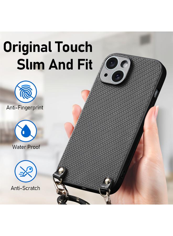اس-توب جراب لهاتف iPhone 13 Pro Max مصنوع من ألياف الكربون والجلد مع حزام كروس بودي - Image 5