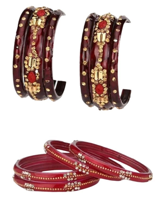 AFAST Colorful Glass Bangles/Kada Set Combo Of 2 Set, Ornamented with Colorful Chips & Beads For Wedding, Festival - Image 1