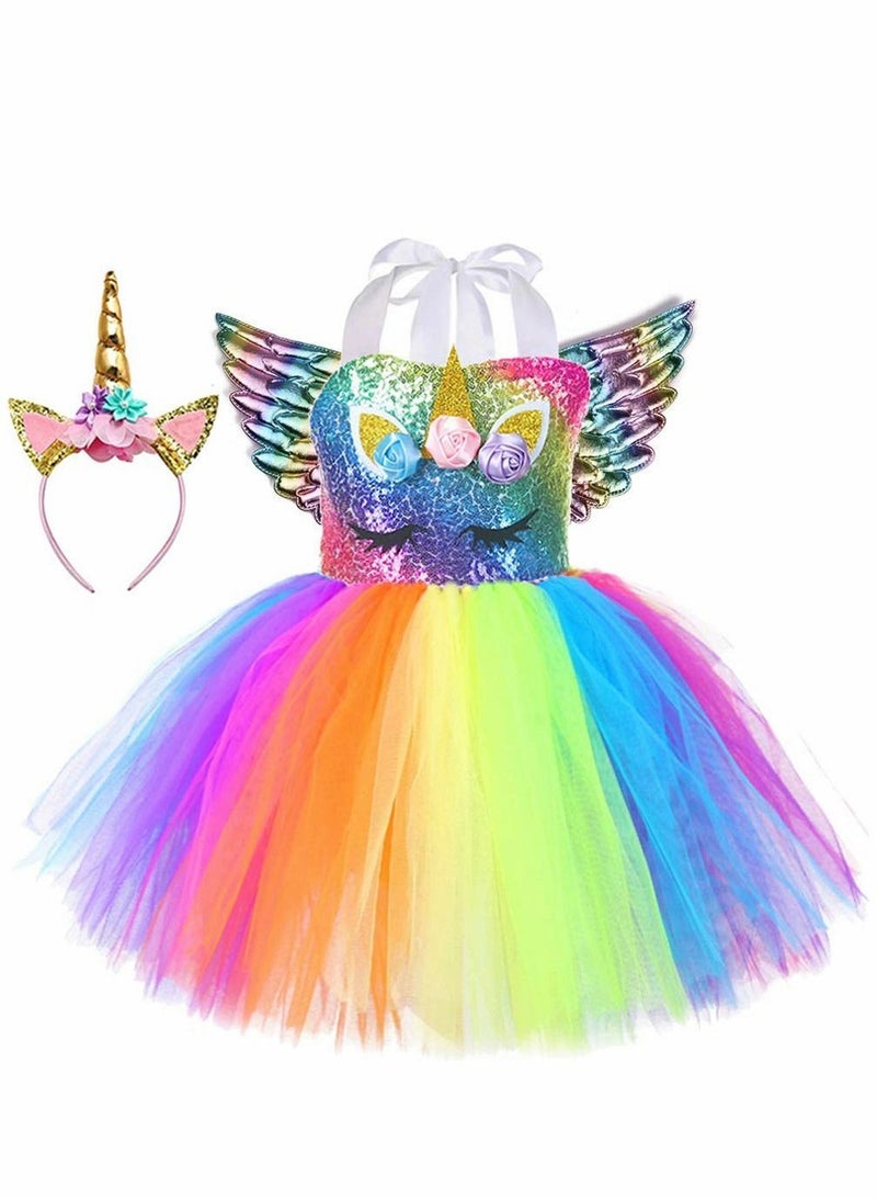 Unicorn Tutu Dress for Girls Sequin Costume Girl with Headband Birthday Party Dresses 3-4 Years Old - Image 1