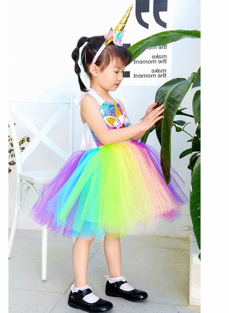 Unicorn Tutu Dress for Girls Sequin Costume Girl with Headband Birthday Party Dresses 3-4 Years Old - Image 3