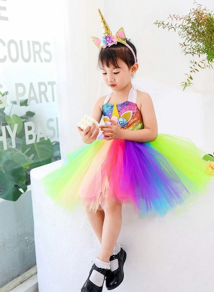 Unicorn Tutu Dress for Girls Sequin Costume Girl with Headband Birthday Party Dresses 3-4 Years Old - Image 4