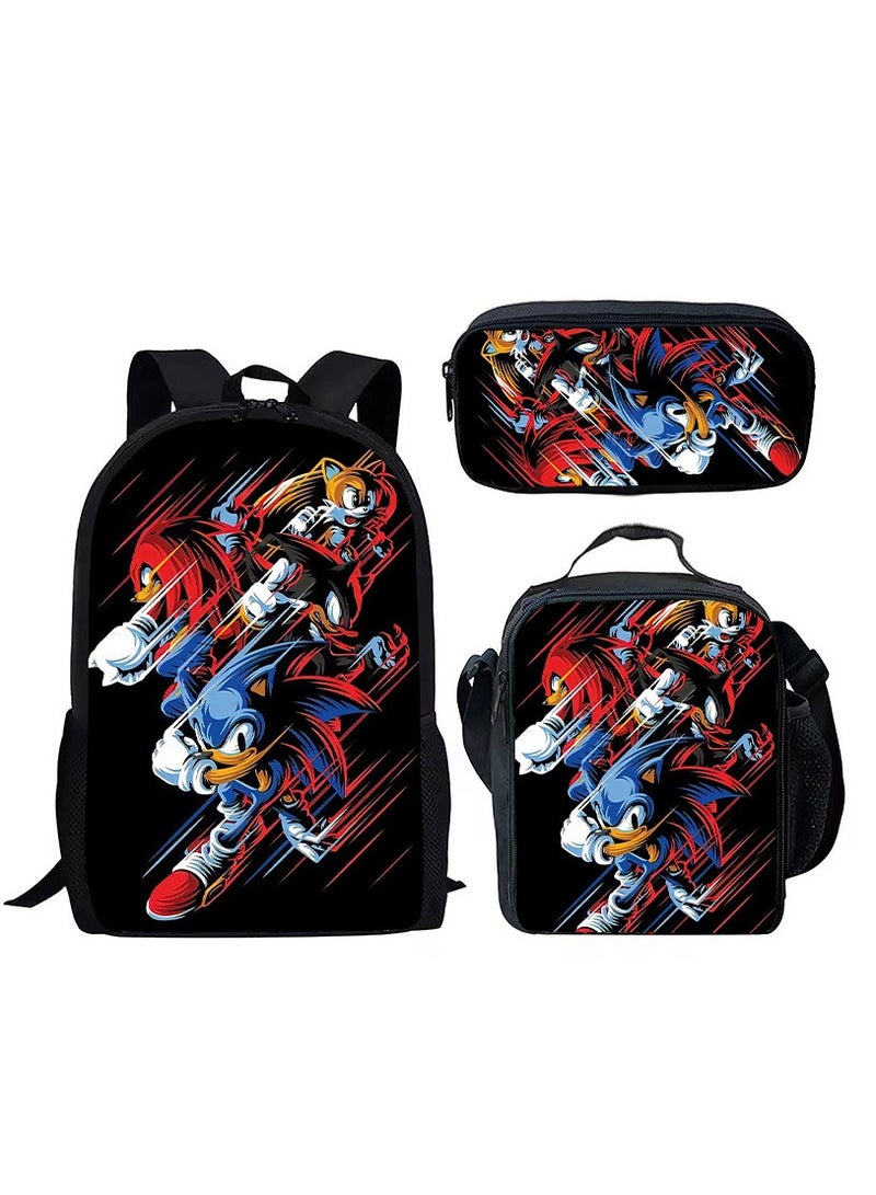 Sonic student large capacity backpack three piece set, anime cartoon backpack, shoulder bag pen bag