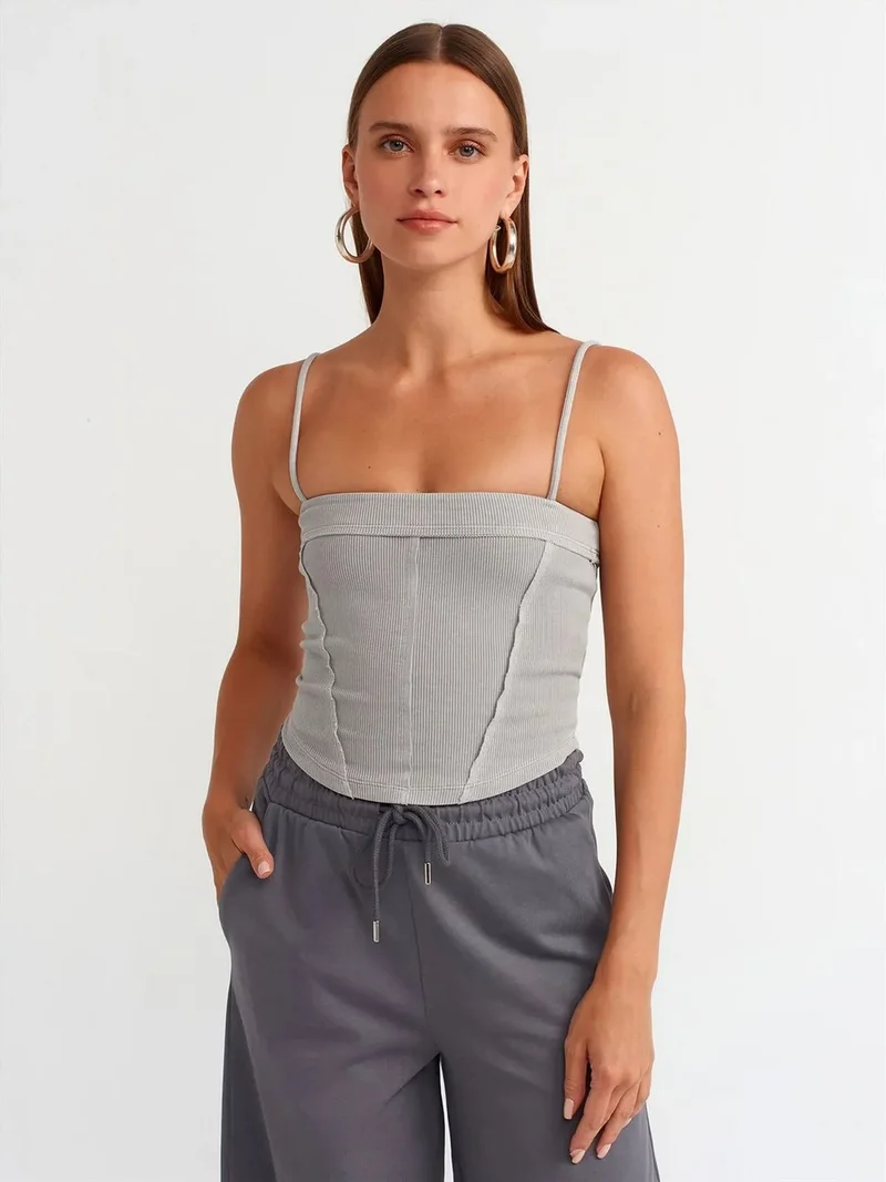 ديلفين Dilvin Ribbed Square-Neck Crop Top