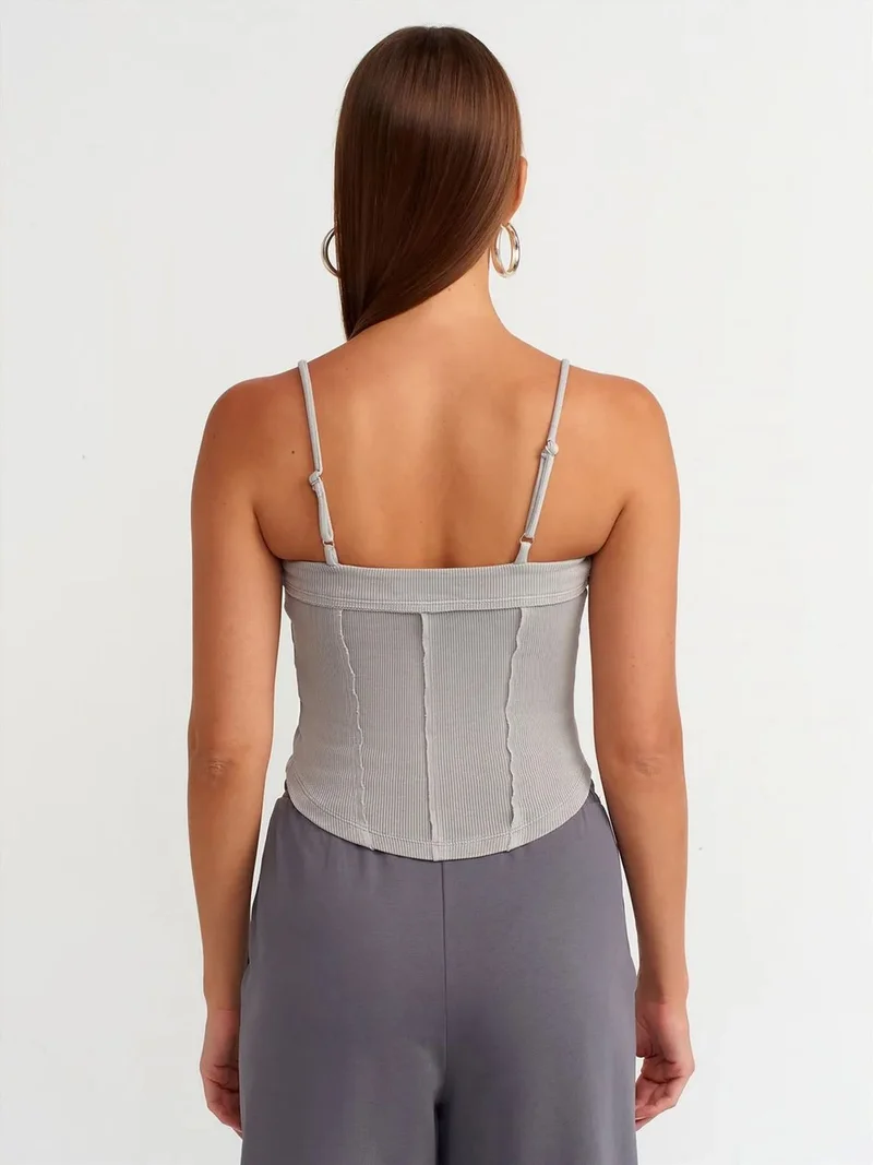 ديلفين Dilvin Ribbed Square-Neck Crop Top