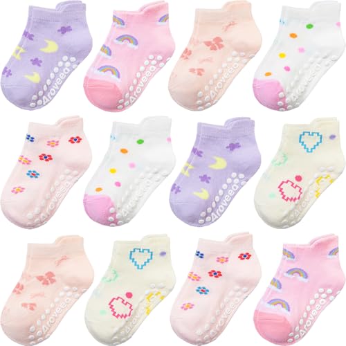 Aroveea Baby Toddler Socks Grip Non Slip Boys Girls Cotton 12 Pack for 1-3T Kids Ankle Cute Socks 6M-7Years - Image 1