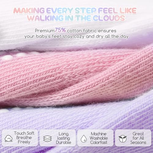 Aroveea Baby Toddler Socks Grip Non Slip Boys Girls Cotton 12 Pack for 1-3T Kids Ankle Cute Socks 6M-7Years - Image 5