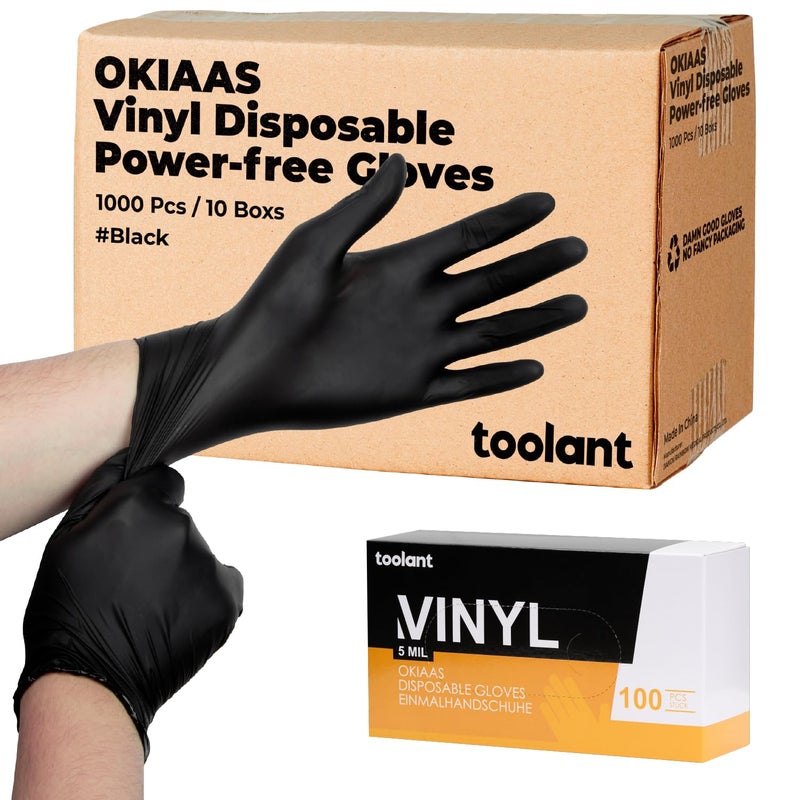 OKIAAS Black/Pink Vinyl Gloves Disposable Latex Free, Food Safe, Powder Free, 5 Mil Thickened for Cooking, Cleaning, Food Prep, Baking, Hair Dye, Tattoo, Large, 100 Count