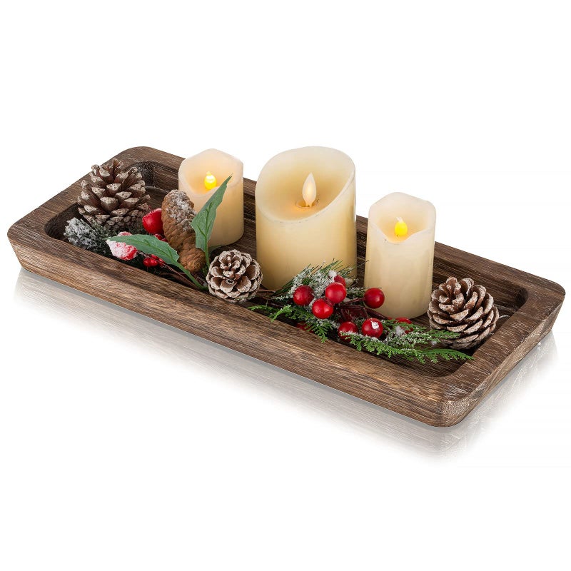 Romadedi Wooden Decorative Tray Candle Holder - Wood Long Narrow Tray Home Decor Small Rustic Centerpieces Trays for Coffee Table Dining Room Kitchen - Image 1