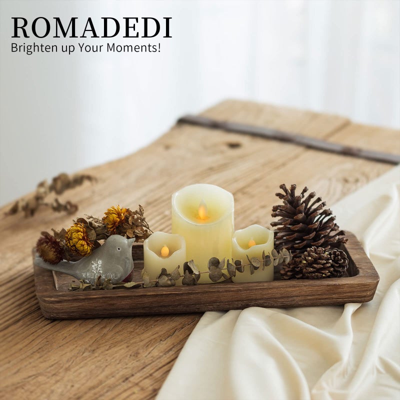 Romadedi Wooden Decorative Tray Candle Holder - Wood Long Narrow Tray Home Decor Small Rustic Centerpieces Trays for Coffee Table Dining Room Kitchen - Image 2