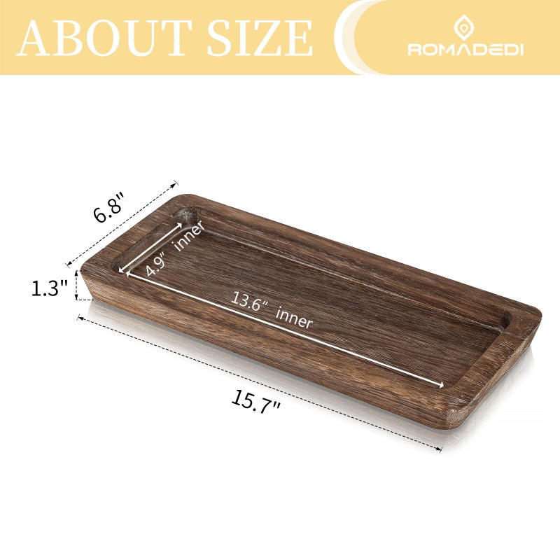 Romadedi Wooden Decorative Tray Candle Holder - Wood Long Narrow Tray Home Decor Small Rustic Centerpieces Trays for Coffee Table Dining Room Kitchen - Image 4
