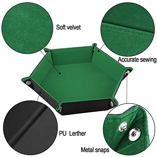 SIQUK Double Sided Dice Tray, Folding Hexagon PU Leather and Dark Green Velvet Dice Holder for Dungeons and Dragons RPG Dice Gaming D&D and Other Table Games - Image 2