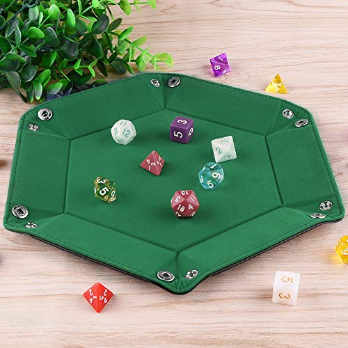 SIQUK Double Sided Dice Tray, Folding Hexagon PU Leather and Dark Green Velvet Dice Holder for Dungeons and Dragons RPG Dice Gaming D&D and Other Table Games - Image 5