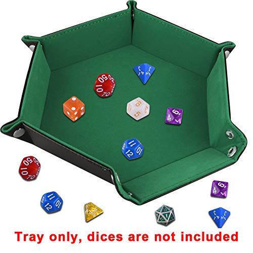 SIQUK Double Sided Dice Tray, Folding Hexagon PU Leather and Dark Green Velvet Dice Holder for Dungeons and Dragons RPG Dice Gaming D&D and Other Table Games - Image 4