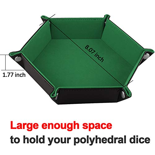 SIQUK Double Sided Dice Tray, Folding Hexagon PU Leather and Dark Green Velvet Dice Holder for Dungeons and Dragons RPG Dice Gaming D&D and Other Table Games - Image 3