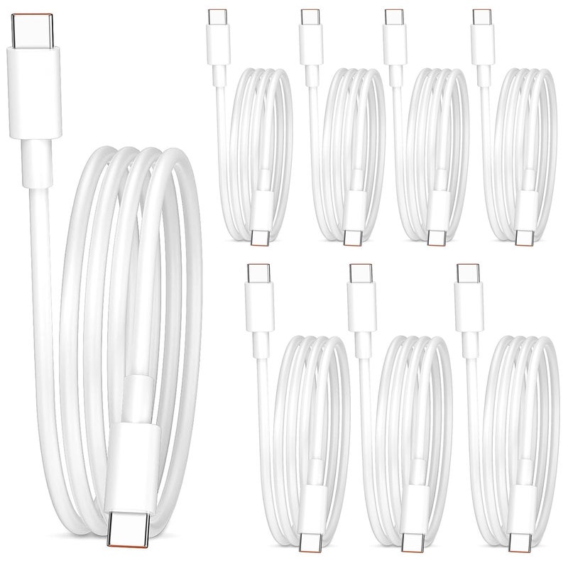 شيتيك كابل SCHITEC من USB-C إلى USB-C، شاحن سريع بقوة 100 واط، كابلات شحن من النوع C متوافقة مع iPhone 16 و15 Pro Max وGoogle Pixel وiPad Pro وMacBook Pro وSwitch والمزيد (أبيض، 1 متر، 8 قطع) - Image 1