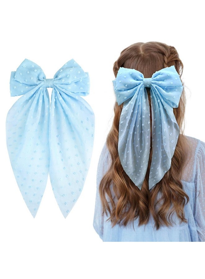 JOYOYO Blue Hair Bows, 1Pcs Silky Satin Large Hair Bow Ribbon Hair Clips for Women and Girls, Giant Elsa Long Bow Hair Accessories - Image 1