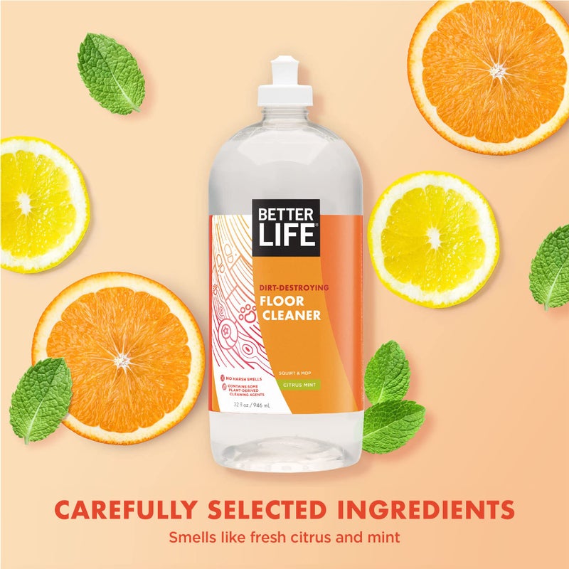 Better Life منظف الأرضيات بيتر لايف - منظف سائل متعدد الاستخدامات للخشب، البلاط، اللامينيت، الفينيل، الخيزران - منظف للأرضيات الخشبية للمسح - نعناع الحمضيات، 32 أونصة سائلة (عبوة من 2)  - Image 3