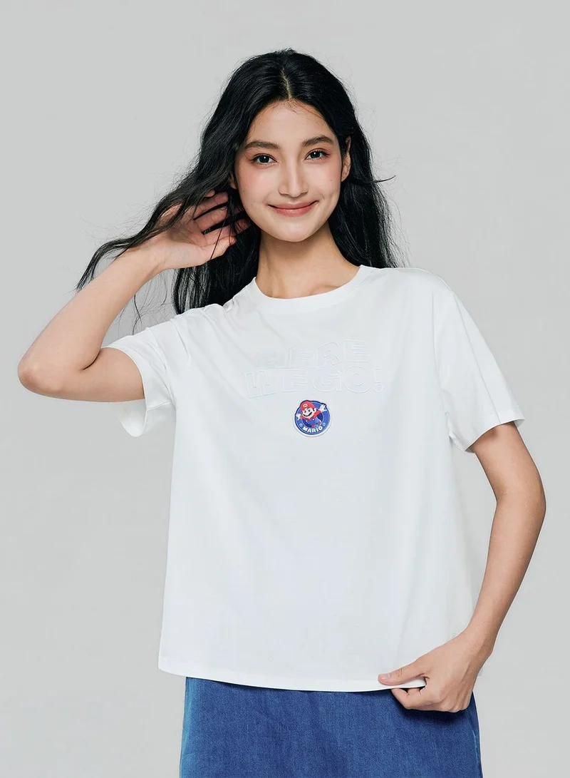 Women's Super Mario White Print Tee