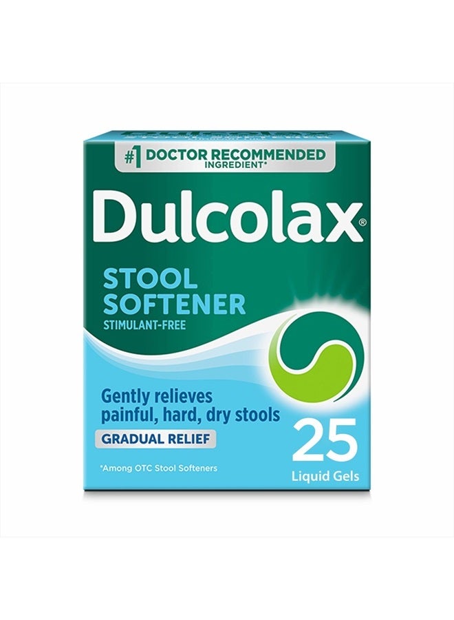DULCOLAX Stool Softener Laxative Liquid Gel Capsules, Gentle Constipation Relief for Hard, Dry Stools, Docusate Sodium 100 mg, 25 Count - Image 1