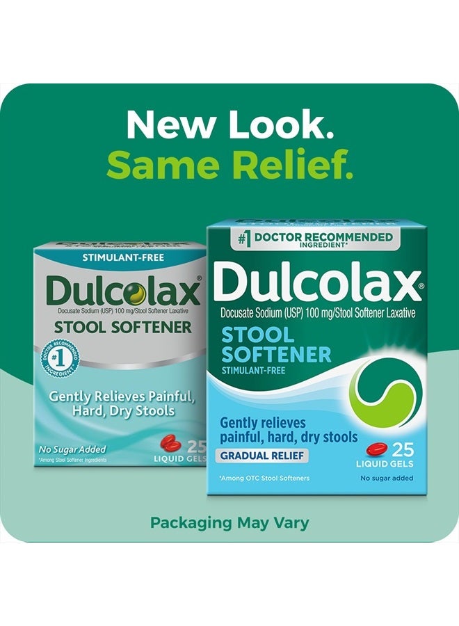 DULCOLAX Stool Softener Laxative Liquid Gel Capsules, Gentle Constipation Relief for Hard, Dry Stools, Docusate Sodium 100 mg, 25 Count - Image 2