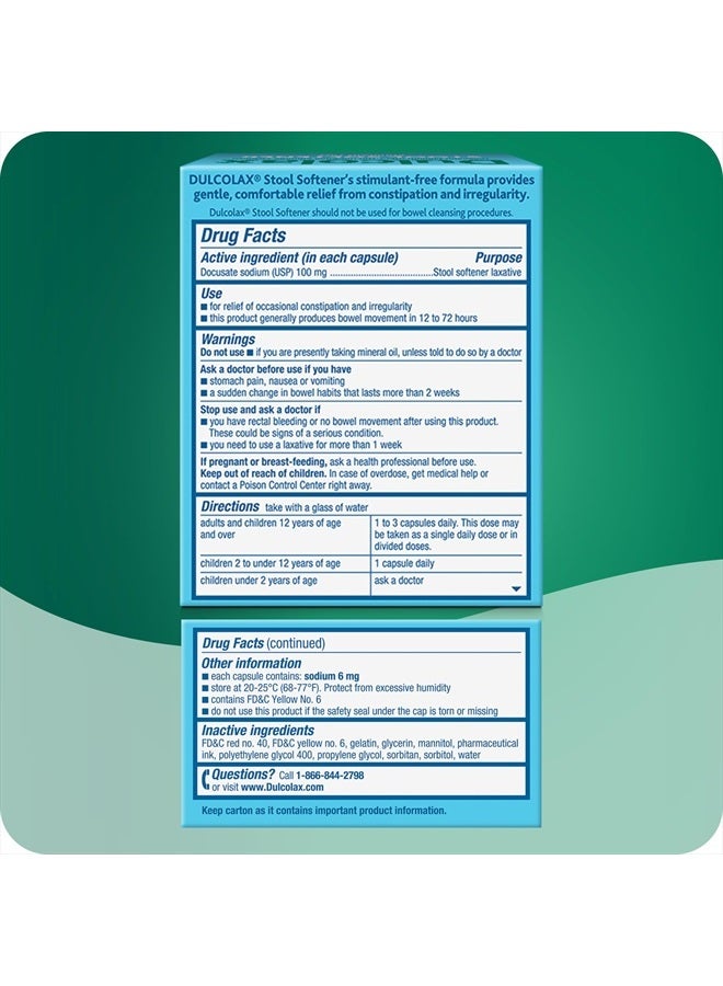 DULCOLAX Stool Softener Laxative Liquid Gel Capsules, Gentle Constipation Relief for Hard, Dry Stools, Docusate Sodium 100 mg, 25 Count - Image 3