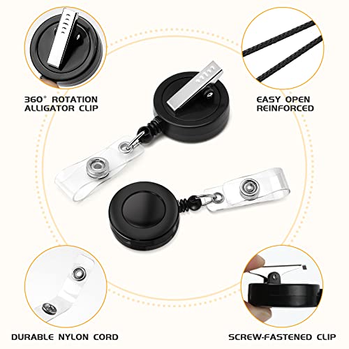 Maileto 50 Pack Badge Reels Retractable with Swivel Alligator Clip Retractable Badge Holder Reels for Students, Teachers, Office Workers (Black) - Image 2