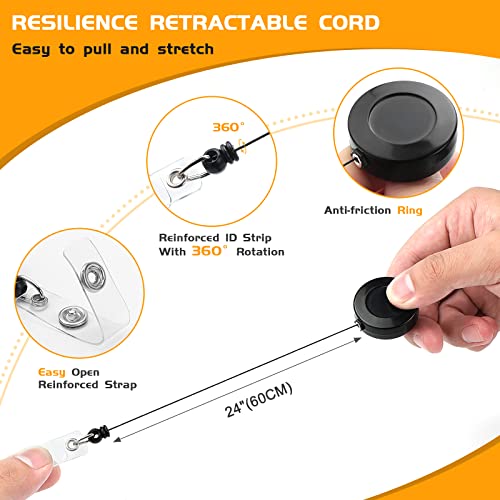 Maileto 50 Pack Badge Reels Retractable with Swivel Alligator Clip Retractable Badge Holder Reels for Students, Teachers, Office Workers (Black) - Image 4