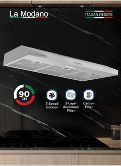 La Modano LA MODANO Slim Stainless Steel 90cm Built-In Kitchen Hood with 3-Speed Control, LED Lighting, and Carbon Filter- LMCH906S  - Image 1