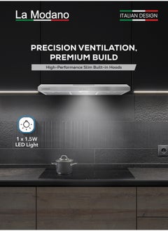 La Modano LA MODANO Slim Stainless Steel 90cm Built-In Kitchen Hood with 3-Speed Control, LED Lighting, and Carbon Filter- LMCH906S  - Image 2