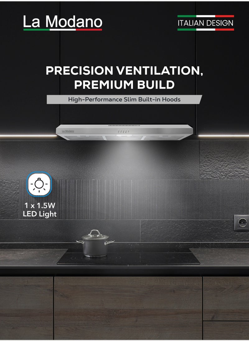 La Modano LA MODANO Slim Stainless Steel 90cm Built-In Kitchen Hood with 3-Speed Control, LED Lighting, and Carbon Filter- LMCH906S  - Image 2