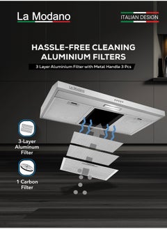 La Modano LA MODANO Slim Stainless Steel 90cm Built-In Kitchen Hood with 3-Speed Control, LED Lighting, and Carbon Filter- LMCH906S  - Image 5